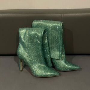 Nine West green rhinestone boots